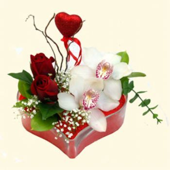  Ankara ankaya hediye sevgilime hediye iek  1 kandil orkide 5 adet kirmizi gl mika kalp